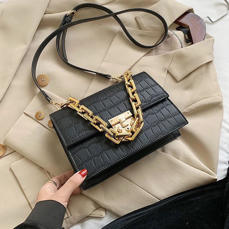 

New Thick Chain Small PU Leather Flap Bags for Women 2020 Branded Trend Women's Trending Designer Crossbody Shoulder Handbags