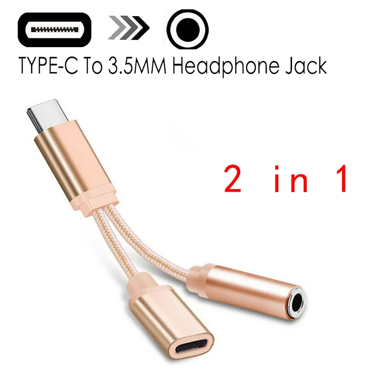 Плетеный 2 в 1 type C до 3,5 мм зарядное устройство для наушников звуковой разъем USB C кабель type-C до 3,5 мм разъем адаптера для мобильного телефона - Цвет: 1