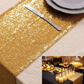 

2020 Factory 30x180cm Cheapest Gold/Silver/White/Rose Gold Sequin Table Runner for Party Tablecloth Birthday Weddings Decoration