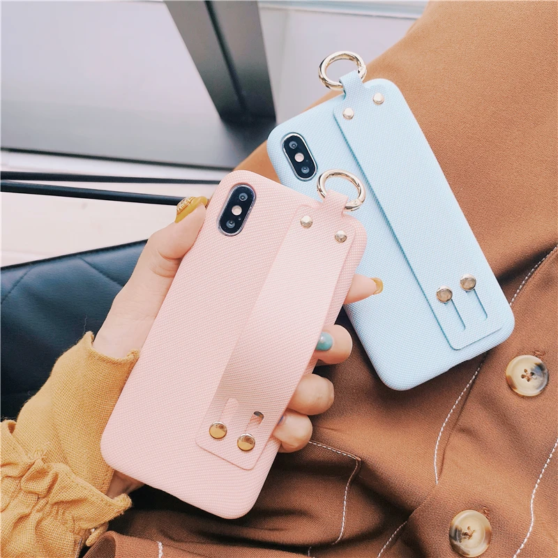 

Wrist Strap Soft Phone Case for iPhone 8 Cases Ring Stand Holder Leather Cloth Back Cover for iPhone X XS MAX XR 7 8 Plus 6 6S
