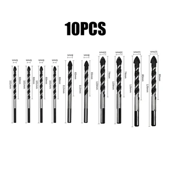 

10pcs Carbide Tip Tile Drill Bits Set For Porcelain Ceramic Glass 6~12mm Shank Tools Accessories For Wall