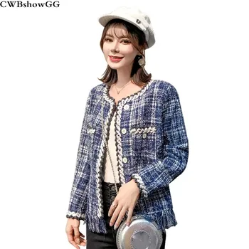

CWBshowGG Tweed Short Jacket Female 2019 New Elegant Cardigan Chic Small Fragrance Round Neck Single-Breasted Tassel Jacket