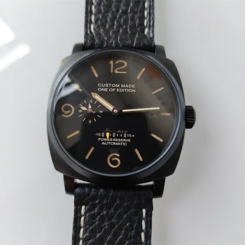 

Top brand 47mm automatic mechanical watch power reserve super stainless steel black dial luminous men watch P9