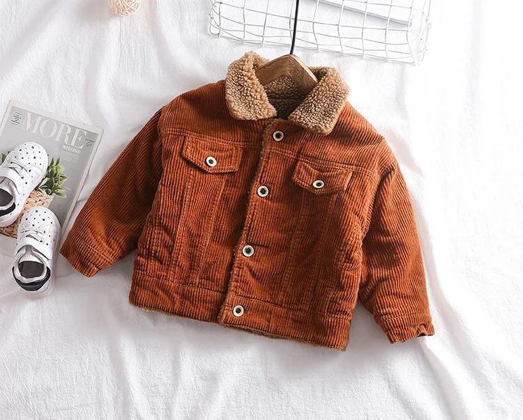 Autumn winter children's clothing jacket boys girls warm jacket children's baby rabbit plush thick coat lapel corduroy coat