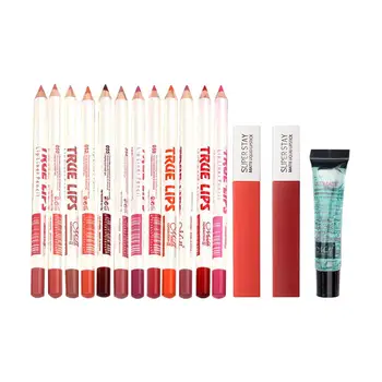 

15Pcs Waterproof Lip Gloss Gel Lipliner Pencil Kit Sweat Proof Makeup Cosmetic Lip Gloss Including lip gloss, and lip gel, quite