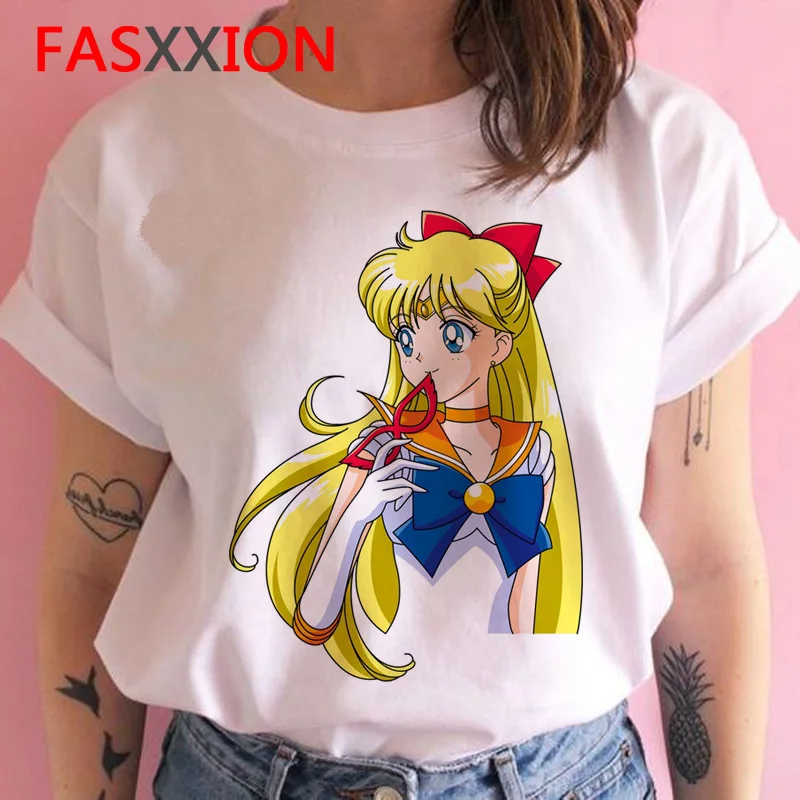 Sailor moon Футболка женская забавная мультяшная Харадзюку кавайная футболка Летняя женская графическая ulzzang Повседневная футболка Топ футболка Новинка