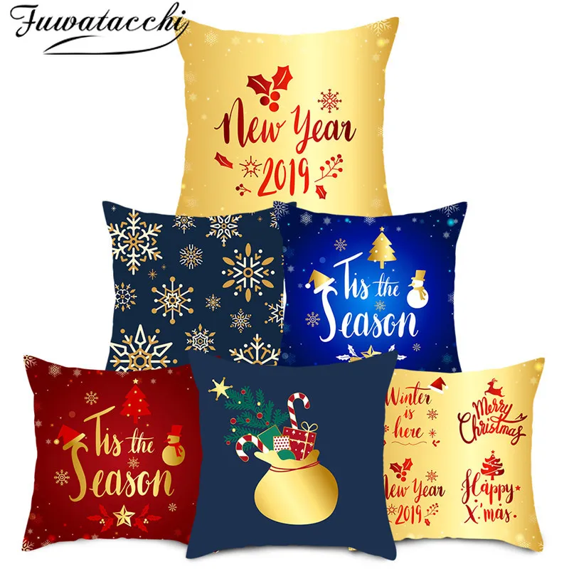 

Fuwatacchi Bell Snowflake Cushion Cover Christmas Festival Decoration Pillows Case Home Sofa Decorative Blue Pillows Cover Gift