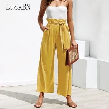 

LuckBN Summer Autumn Wide Leg Pants Women Drawstring High Waist Palazzo Pants Streetwear Vacation Loose Trousers Pantalon Femme