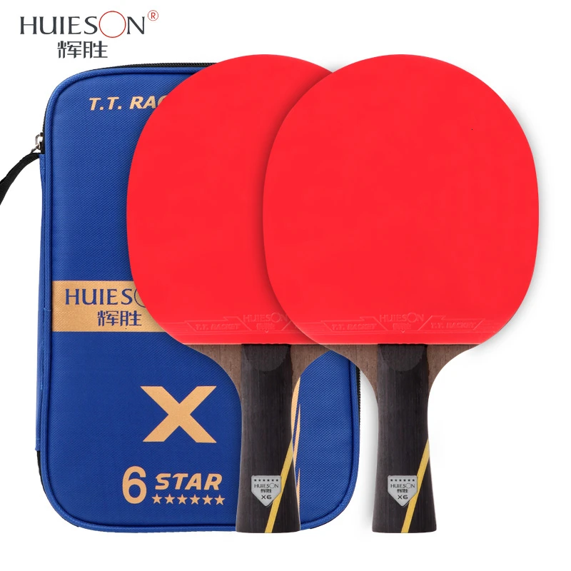 Huieson набор ракеток для настольного тенниса, лезвие из углеродного волокна, 6 звезд, ракетка для пинг-понга, ракетка, аксессуары для настольного тенниса, мячи с сумкой - Цвет: 6 Star 2 Long