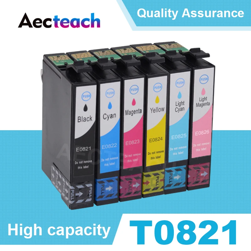

Aecteach T0821 - T0826 Full Ink Cartridge Compatible for Stylus Photo R270 R290 R390 RX590 RX610 RX690 TX659 TX720WD Printer