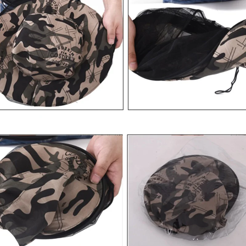 Outdoor Camouflage Fishing Hat Bee Keeping Insects Mosquito Net Prevention Cap Mesh Fishing Cap Outdoor Sunshade Lone Neck Head