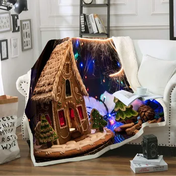 

Xmas Wooden Cottage Design Cartoon Blanket Kids Gift New Sherpa Fleece Microfiber Home Blanket 1pcs 150x200cm Custom Blanket
