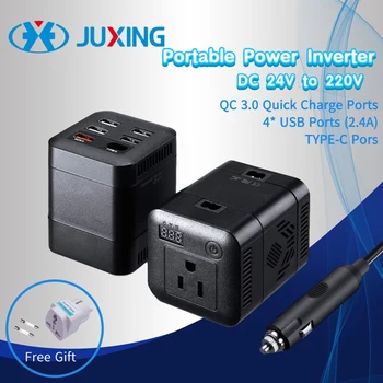 

JUXING Power Converter Truck / Vehicle DC12V/24V to AC110V Adapter 500W Car Charger with AC Outlets 6 USB Ports Pure Sine Wave