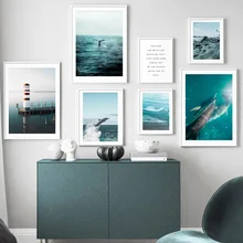 Морской океан кит дельфин морской пейзаж настенное искусство холст живопись плакаты на скандинавскую тему и принты настенные картины для гостиной спальни Декор