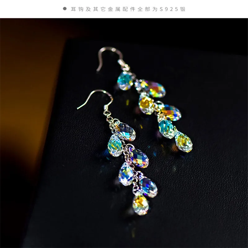 Trendy Female Crystal Geometry Dangle Earring Charm Silver Color Drop Earrings Cute Tassel Long Wedding Jewelry For Women drop earrings dangle earrings crystal earrings long earrings crystal tassel earrings geometric earrings