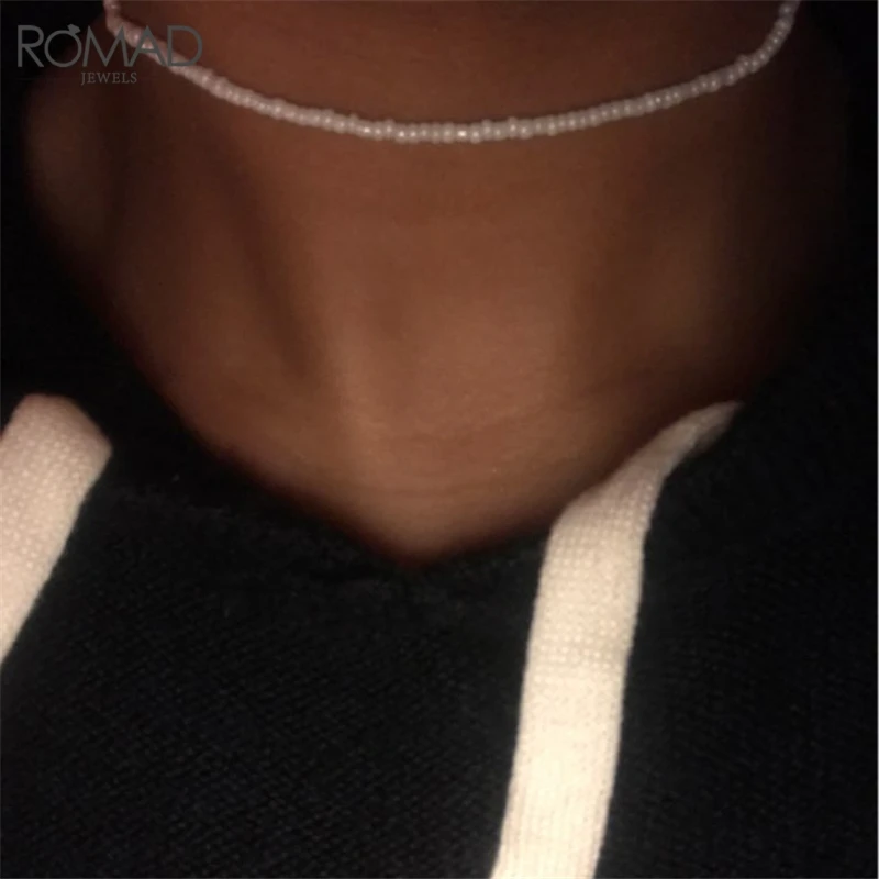 ROMAD Boho White Beaded Necklace Women Glass Necklace Beads Choker Bohemian Jewelry Gifts collares Collier Femme R50
