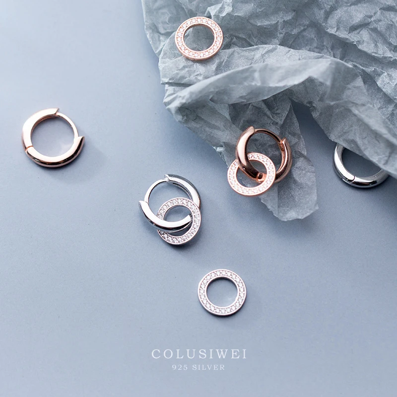 

Colusiwei Genuine 925 Sterling Silver Round Circle Geometric Drop Earrings for Women Luminous CZ Fashion Earrings Jewelry