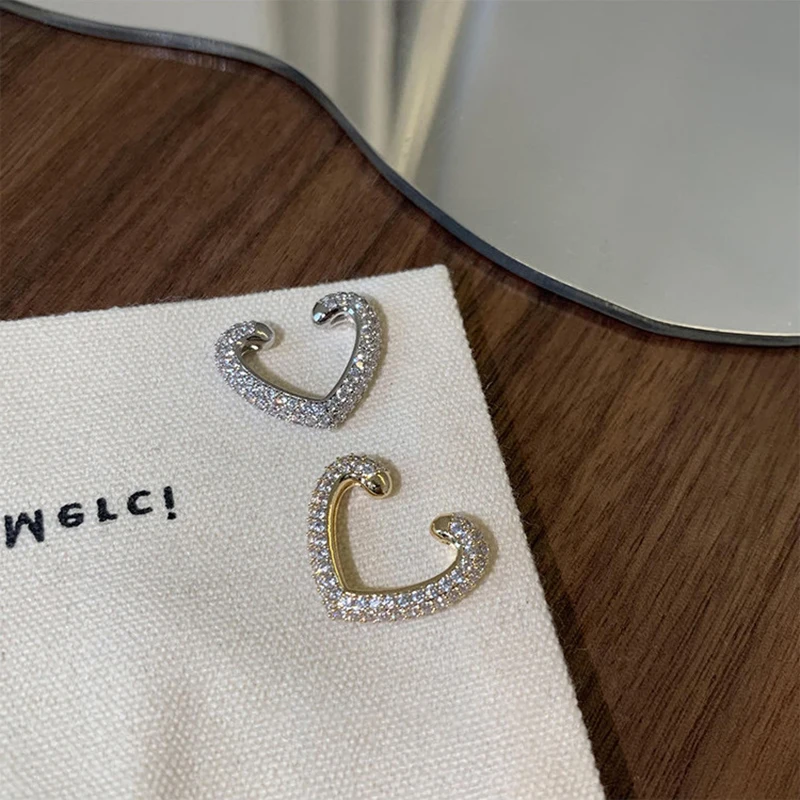 SRCOI 1 PCS Full Rhinestone Heart Bone Clips No Pierced Earrings Female Crystal Love Ear Cuff Party Jewelry Unusual Gifts ear clip earrings clip earrings ear clip star hoop earrings