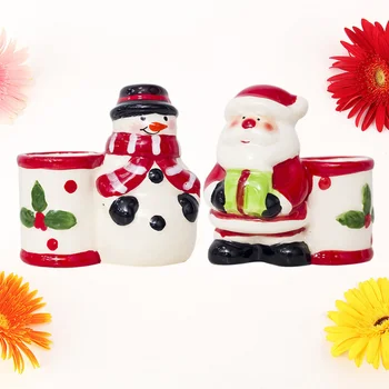 

2PCS Toothpick Holder Snowman Toothpick Box Ceramic Toothpick Holder Santa Toothpick Can for Restaurant Store Kitchen