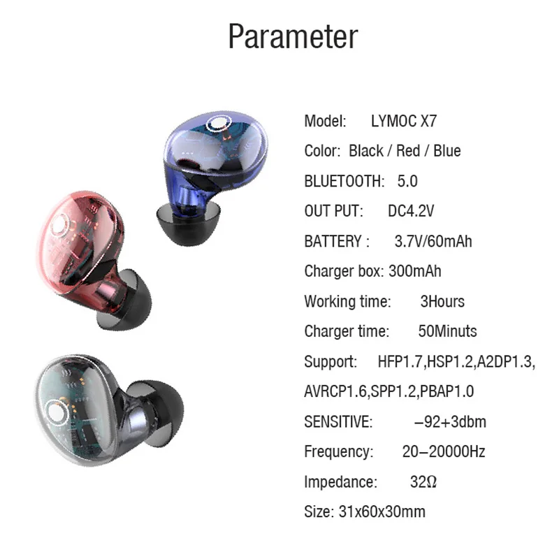 LYMOC X7 новейшие всплывающие Bluetooth гарнитуры для Android Phone 5,0 наушники HiFi Bass Touch наушники transparent IPX6 водонепроницаемые
