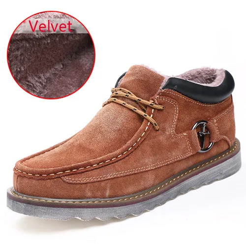 velvet brown Осенне-зимние ботинки; Мужская бархатная теплая Рабочая обувь; Мужская обувь из натуральной кожи; уличные походные зимние ботинки, увеличивающие рост - Цвет: velvet brown