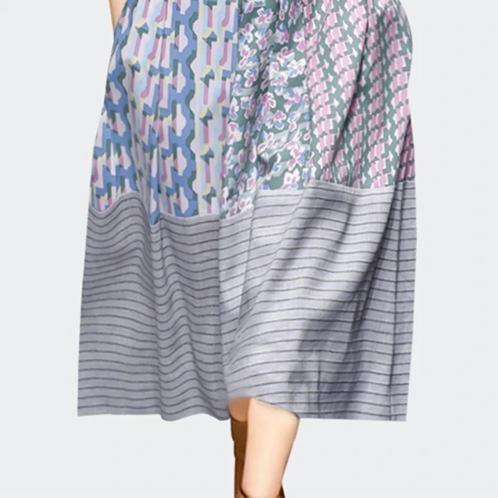 LLZACOOSH Fashion Women Summer Short Sleeve Pullover Stripe TShirt Top& A Line Printed Knee Lenght Skirt Two Piece Sets Outfits