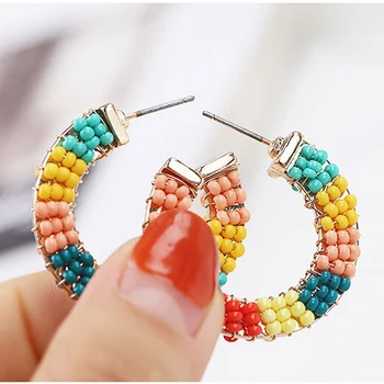 

New Boho 2019 Handmade Beads Fringed Stud Earrings For Women Ethnic Blue Dangle Tassel Statement Earrings Jewelry Party Gifts