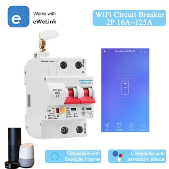 

EWeLInk 2P Remote Control WiFi Circuit Breaker Overload Protection Compatible with Alexa and Google Home Smart Home MCB