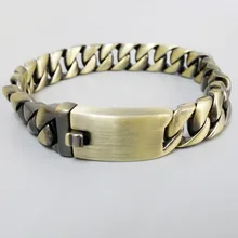 Новые винтажные мужские браслеты из нержавеющей стали с зеленым бронзовым браслетом 12 мм с широкой цепочкой, байкерские ювелирные изделия, мужские браслеты 8,5"