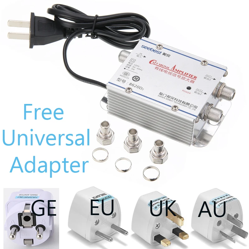 2 Way 1 in 2 out CATV Cable TV Antennas Signal Amplifier AMP Antenna Signal Booster Splitter Home TV Equipments 45Mhz to 860MHz