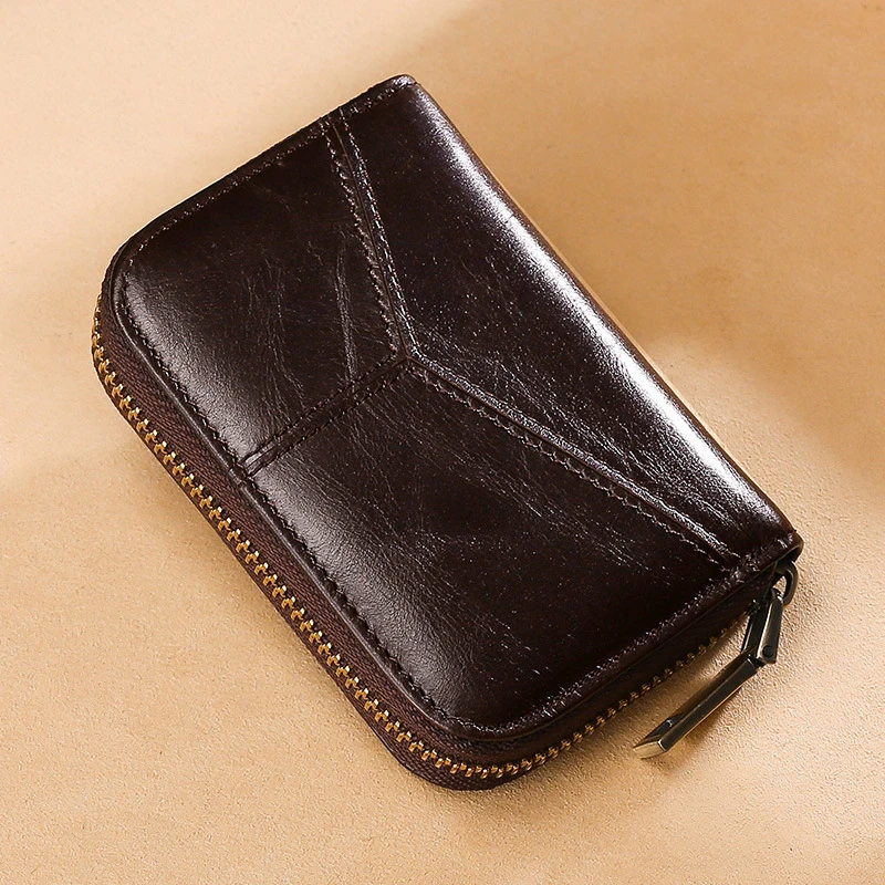 Cow Leather Business Card Holder Men Brown/coffee Prevent RFID Bank/ID/Credit Card Holder Wallet Male Zipper Bag