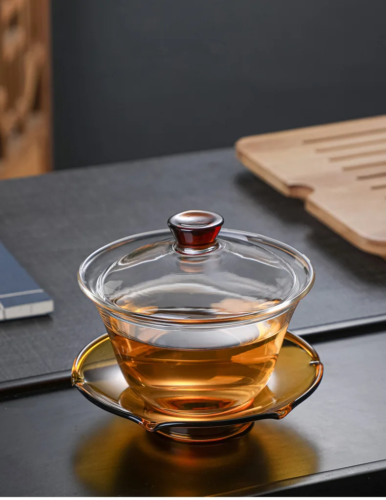 Description Picture 6 of itemHMLOVE Heat-resistant Glass Gaiwan Transparent Cover Bowl Lid Saucer Big Tea Cup Tureen Travel Teaware Sets Business Gift