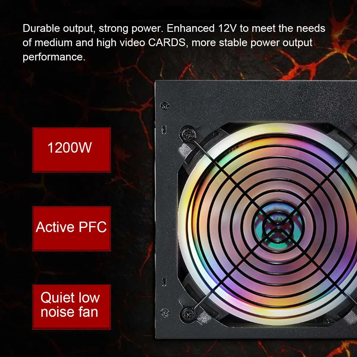 Блок питания 1200 Вт активный PFC 12 В ATX 8PIN + 2x6PIN SATA для ПК с RGB вентилятором