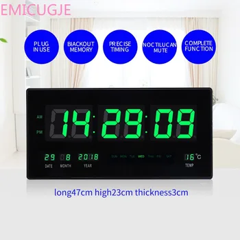

6-digit LED digital calendar wall clock with temperature display big numbers led Illuminate Livingroom large wall clock