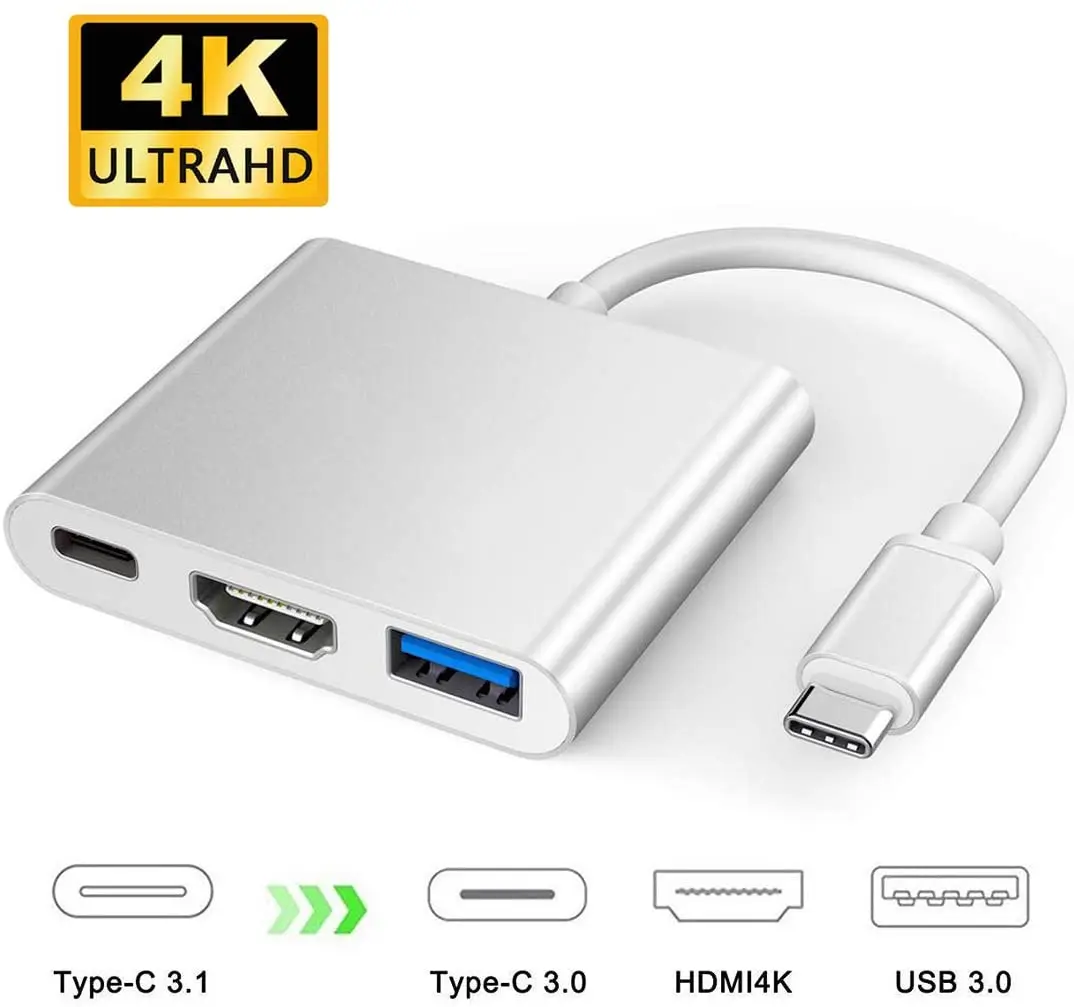 

USB C to HDMI 4K Multiport Adapter 3 in 1 Type C Hub with Charging Port Digital Converter for iPad Pro Chromebook Samsung Galaxy