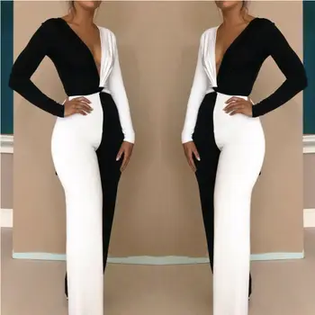 

Women Two Piece Set Casual Office Lady White And Black t-Shirt Long Pants Party Clubwear Outfit 2pcs Set