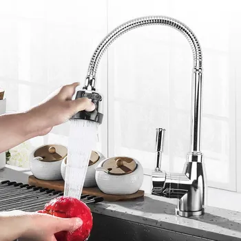 

Kitchen 360Degree Rotatable Spout Single Handle Sink Basin Faucet Adjustable Solid Brass Pull Down Spray Mixer Tap Deck Mounted