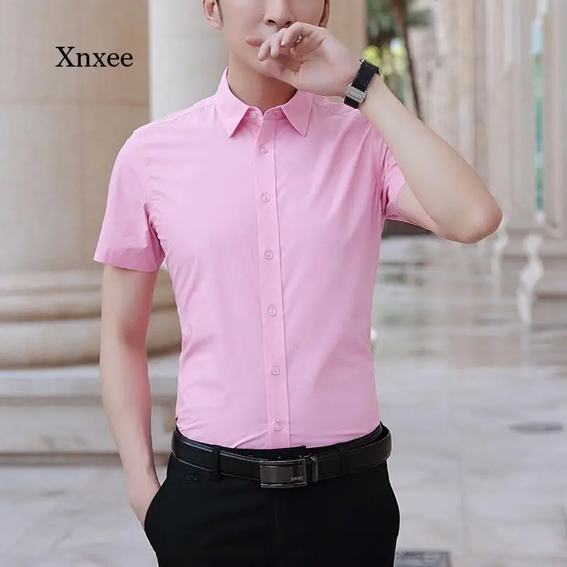 

Men Short Sleeve Business Shirt Summer Solid Color Slim Fit Mens Shirts Casual Slim Fit Men Fashion Single-Breasted Clothes