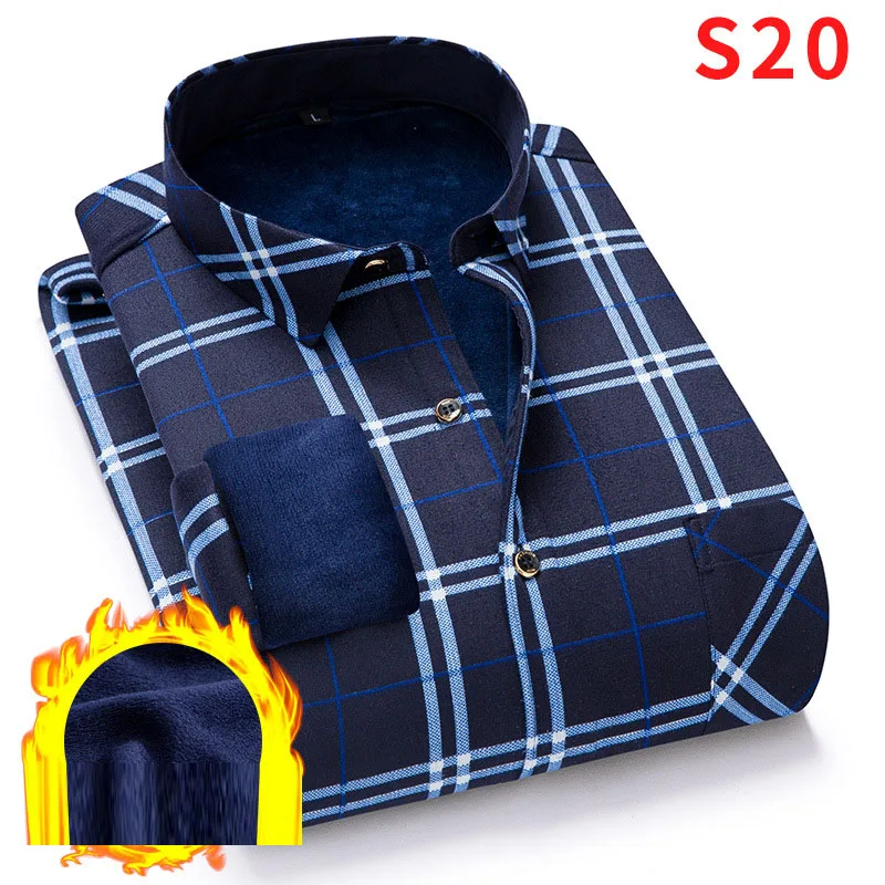 Новые зимние Для мужчин плюс теплые детские штаны на вельветовой подкладке в красно-синюю клетку Фланелевая Пижама для отдыха Модная рубашка NZC-130 - Цвет: S20