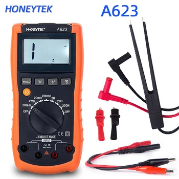 

HONEYTEK professional digital inductance meter tester multimeter LCD digital meter Back light data hold A623 with test leads