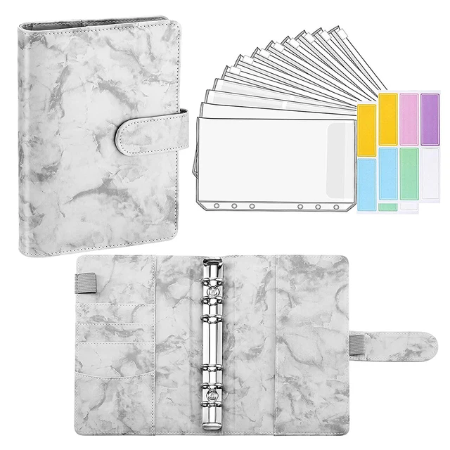 15 Pieces Binder Budget Planner Cash Envelope Binder with Budget Envelopes A6 Binder Pockets Cash Envelope Wallet for Budgeting Light grey-14pcs