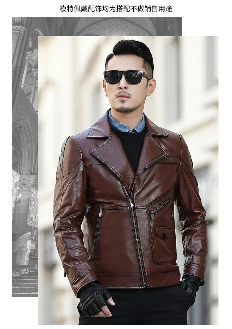 2021 New Autumn Spring Fashion Men Sheepskin Leather Jacket Motorcycle Korea Style Outwear Male Thin Classic Slim Fit Coats W118 sheepskin jacket