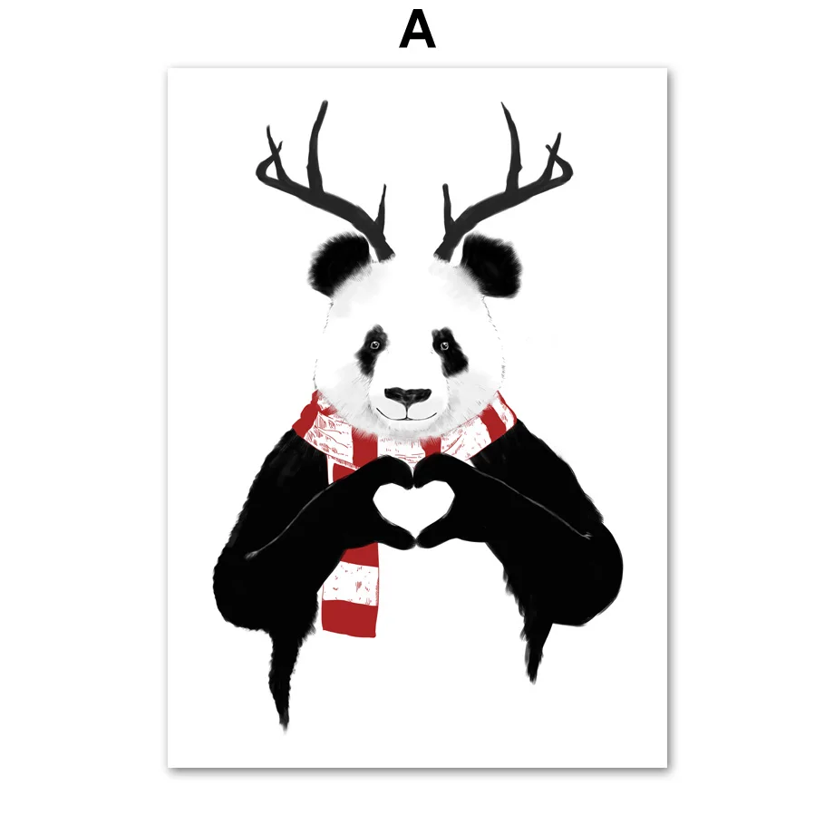 Illustration-Panda-Hand-Heart-Antler-Wall-Art-Canvas-Painting-Nordic-Posters-And-Prints-Wall-Pictures-For (3)