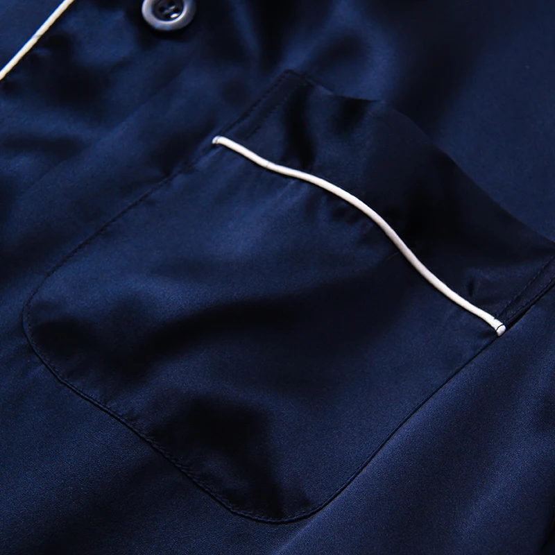 100% Real Silk Pajamas Set For Men Spring Pijamas Homme 2Pieces Man Blue Long Sleeve Button-Down Home Clothes Sleepwear PJ Sets