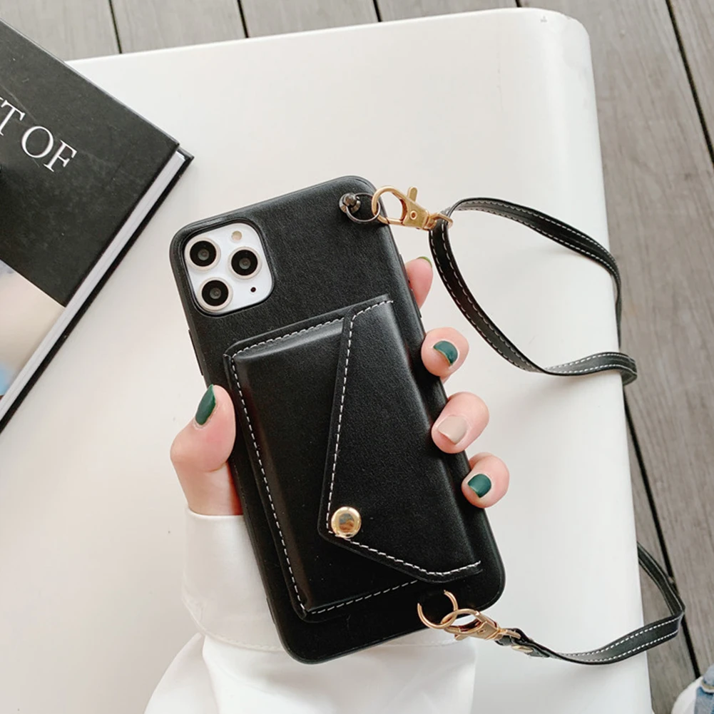 Кожаный чехол через плечо для iPhone 11 Pro Max 6 6S 7 8 X XS XR, плечевой ремень, слот для карт, кошелек, чехол, сумка для хранения телефона