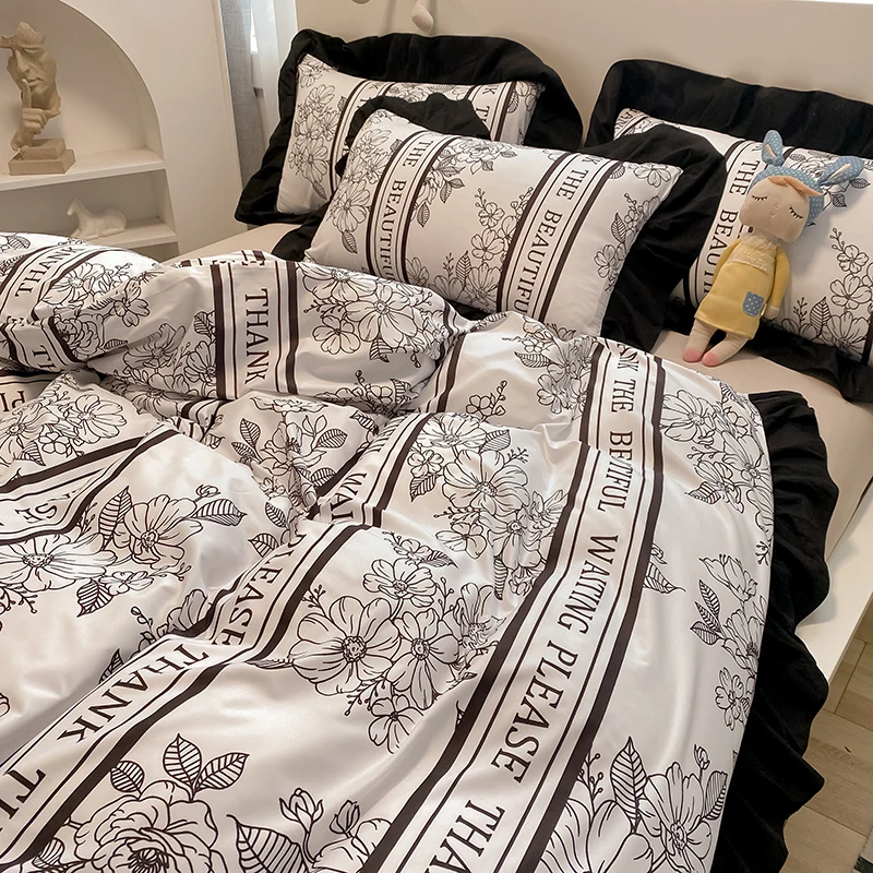 Waliicorners Queen King Quilt Duvet Cover Set Pillowcases Double Bed Set Luxury Soft Princess Ruffle Flower Plaid Bedding Set 26 Hb6f0ed0e5a7a44daa6d76f7bed605f30g