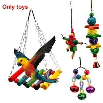 

6pcs Wooden Bird Parrot Toy Decorative Home Climb Durable Pet Game Hammock Bite Cage Swing Hanging Bells Non-toxic