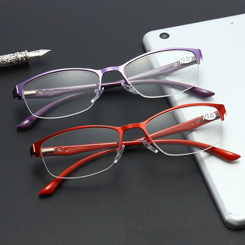 

Women's Metal Half Frame Reading Glasses Presbyopia Women Semi Rimless TR90 Fashion Female Eyeglasses 1.0 1.5 2.0 2.5 3.0 3.5 4.