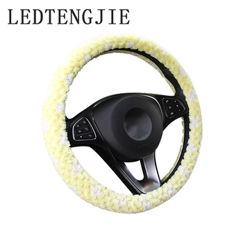 

LEDTENGJIE 37-38cm three-piece fur cover steering wheel cover universal handbrake gear positioning gear car interior accessories