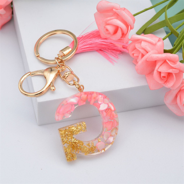 Creative Letter Alphabet Crystal Arylic Liquid Keychain Women Key Chains Ring Car Bag Tassels Pendent Charm Gift Accessory